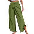 thumbnail image 1 of Capris with Pockets Women Linen Pants, Summer Wide Leg Beach Lightweight Drawstring High Waist Ruffle Flowy Ankle Length Pants Boho Casual Trousers Green M, 1 of 3
