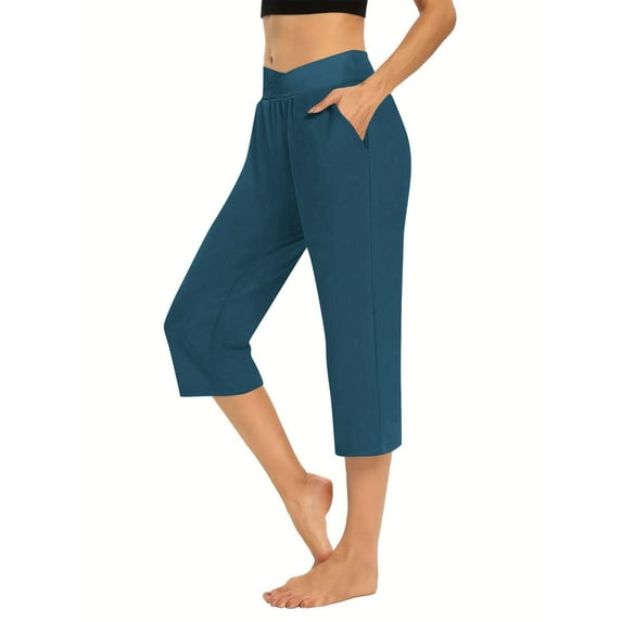 Capris for Seniors Summer Lace-Up Elastic Waist Sweatpant High Waisted Put On Strech Yoga Pants Quick Dry Active Capri Pants Athletic-Fit Hip Lift Yoga Pants Workout Sport Leggings