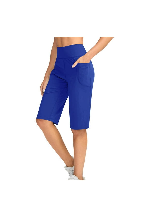 Capris for Seniors,Womens High Waisted Put On Strech Sweatpant with Pockets Tummy Control Quick-Dry Baggy Capri Pants Summer Comfort Casual Jogger Pants Athletic Exercise Workout Crop Capris