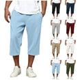 thumbnail image 1 of Capris Sweatpants for Men Wide Leg Drawstring Below Knee Shorts Light Blue Crooped Pants with Pockets Size L, 1 of 8