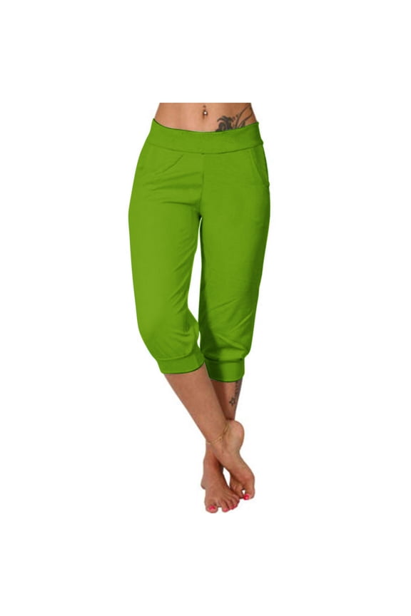 Capris Sweatpants for Women Casual Athletic Elastic Waist Pants with Pocket Lounge Joggers Workout Loose Trousers, Green, XXXL