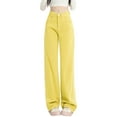 thumbnail image 1 of Capris for Women Casual Summer Fashion Wide Leg Solid Color Jeans Summer High Waist Straight Dragging Loose Skinny Design Pants Clam Leggings No Waist Jean Outfit for Women Light Jean Jackets Yellow L, 1 of 8