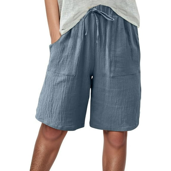 Capris for Women Draw String Pants Women Athletic Pants with Zipper Stretchy for Summer Business Casual Shorts Knee Length Linen Wide Leg High Waisted Beach Summer Casual Blue S