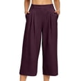 thumbnail image 1 of Capris for Women Loose New Women's Wide Leg Capri Pants High Waist Pleated Casual Culottes Loose Versatile Daily Cropped Trousers with Pockets Purples XXL, 1 of 7