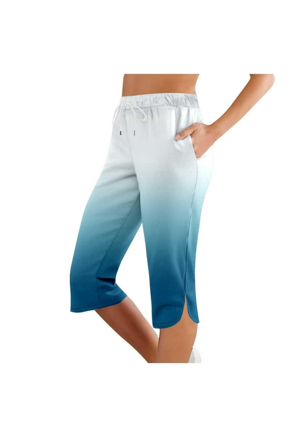 Capris for Women with Pockets, Audhol Leggings for Women with Pockets Knee Length Petite Summer Lightweight High Waisted Athletic Workout Yoga Pants Ladies Capri Pants Blue L