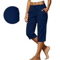 thumbnail image 1 of Capris for Women with Pockets Gauze Pedal Pushers Plus Size Work Womens Lightweight Beachwear Gaucho Pants Ladies Summer Pull On Pants Slacks Relaxed Fit with Pockets Trousers Dark blue, 1 of 5