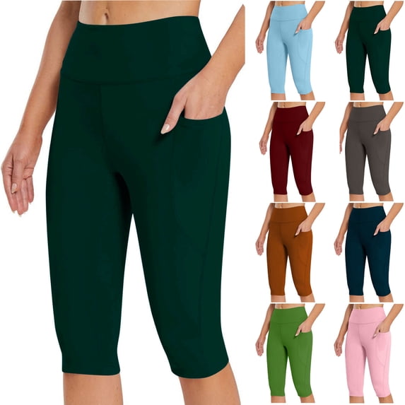 Capris Yoga Pants for Women High Waisted Elastic Tight Leggings Workout Sport Running Capris with Pockets