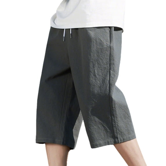 Capris for Men Wide Leg Drawstring Waist Culottes Lightweight Breathable Cropped Pants Solid Color Relaxed Fit Summer Hip Hop Streetwear