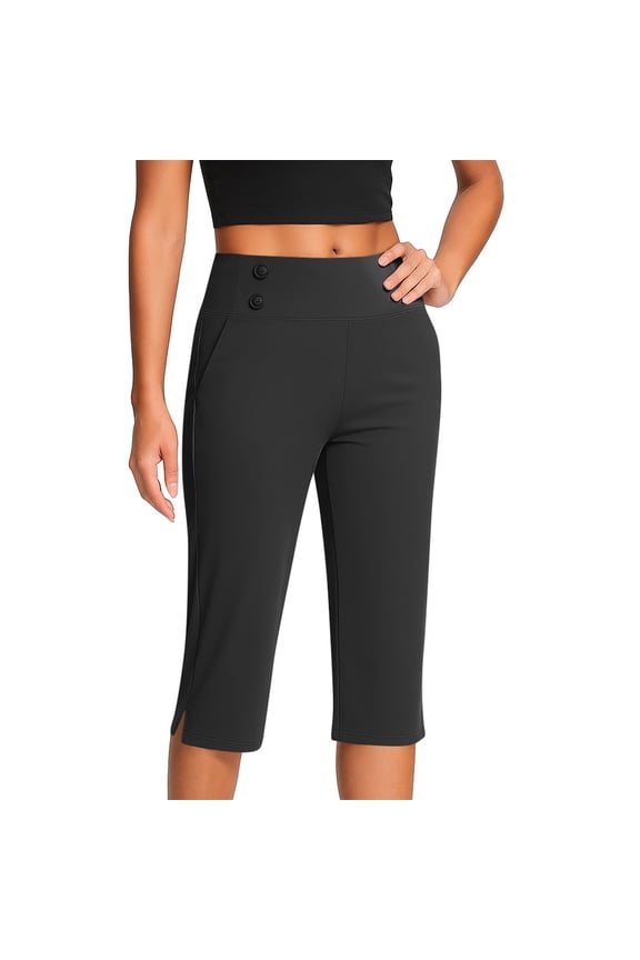 Capris for Seniors Women High Waist Stretch Womens Golf Pants Summer with Pockets Work Casual 2026 Black XL