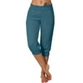 thumbnail image 1 of Capris for Women Bermuda Knee Length Drawstring Elastic Waist Shorts Casual Summer Pants with Pockets Light Blue L, 1 of 6