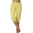 thumbnail image 1 of Capris for Women Bermuda Knee Length Drawstring Elastic Waist Shorts Casual Summer Pants with Pockets Yellow XL, 1 of 6