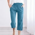 thumbnail image 1 of FAVIPT Womens Casual Cotton Linen Capris Wide Leg Summer Loose Cropped Pants Drawstring Elastic Waist Trousers Dark Blue,M, 1 of 5