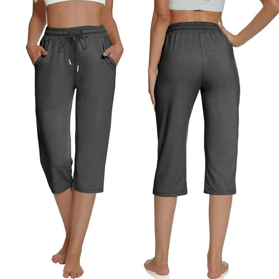 Capris for Women Casual Summer Solid Tie Front with Pocket Capris Stretchable Capri Leggings Plus Size