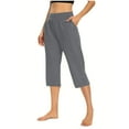 thumbnail image 1 of Capris for Women Elastic Waist Pocket Cropped Pants Casual Solid Stretchy Stylish Summer Pants, 1 of 7