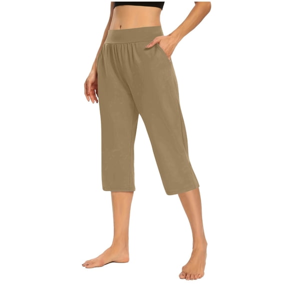 Capris for Women Elastic Waist Pocket Cropped Pants Casual Solid Stretchy Stylish Summer Pants