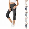 thumbnail image 1 of Capris for Women Fashion Solid Color Elastic Waist Pockets False Jeans Stretchy Women's Comfy Pull-On Denim s Pants for Casual Daily Wear, 1 of 6