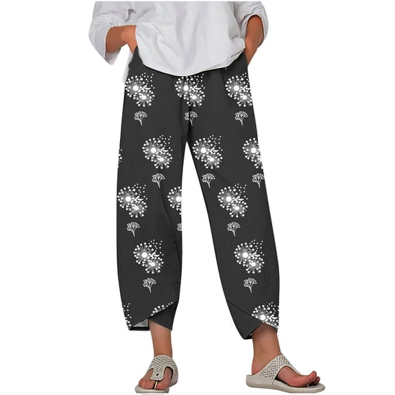 Capris for Women Plus Size Casual Harem Leg Print Capri Pants with Pocket Pull on Summer Loose Fashion Trousers, Black, XXXXXL