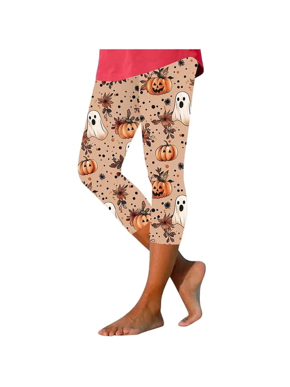 Capris for Women Plus Size Cute Printed Elastic Waist Stretch Slim Fit Base Layer Leggings