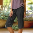 thumbnail image 1 of Capris for Women Plus Size Linen Summer Pants with Pockets Cotton Trousers for Women Ladies Summer Loose Slacks Black XL, 1 of 5