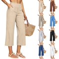 thumbnail image 1 of Capris for Women Plus Size Summer Wide Leg Linen Pants with Pockets Cotton Boho Loose Fit Dressy Womens Capri Beige S, 1 of 6