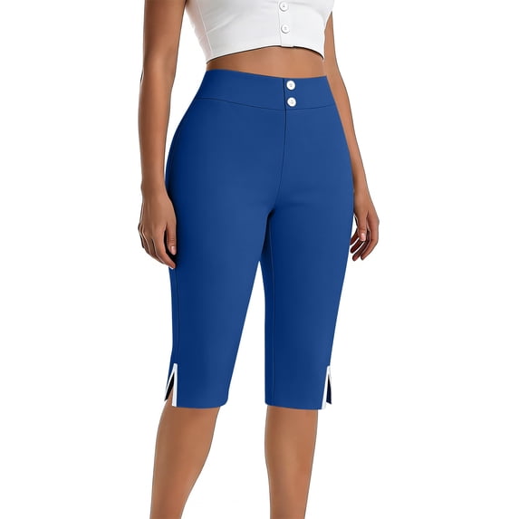 Capris for Women Solid Color Split-leg Button Pants Yoga Pants