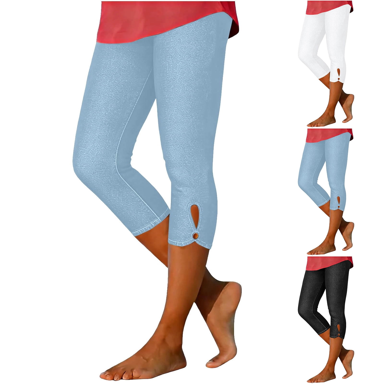 Capris for Women Stretch Pull on Plus Size Elastic Waist Trendy Jeans ...