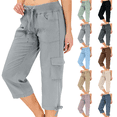 thumbnail image 1 of Capris for Women Summer Petite Quick Dry Cargo Capri Pants with Pockets Drawstring Cargo Pants Outdoor Golf Hiking Pants Pull On Light Gray L, 1 of 6