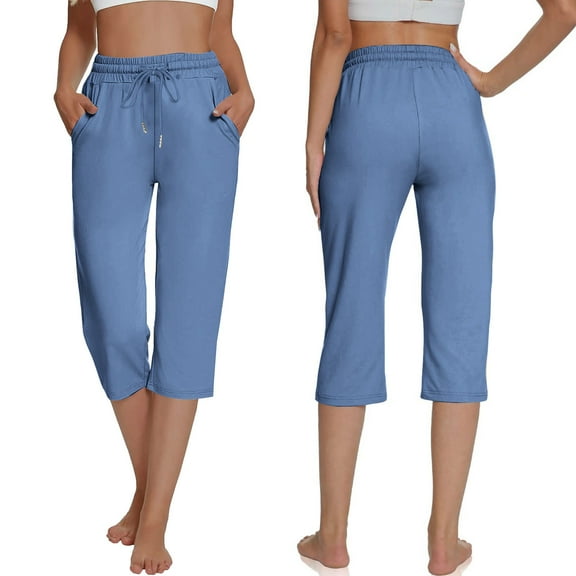 Capris for Women Trendy Summer Solid Tie Front with Pocket Capris Lightweight Capri Leggings Plus Size