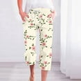 thumbnail image 1 of Capris for Women With Pockets Flowers Clearance Under $10 Fragrant Linen Gradient Printed Loose Fashionable Drawstring Pants Cropped Pants, 1 of 5