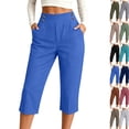 thumbnail image 1 of Capris for Women with Pockets Cotton Linen High Waisted Pants Dressy Casual Cropped Pant Casual Summer Yoga Capris Blue L, 1 of 4