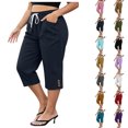 thumbnail image 1 of Capris for Women with Pockets Zaewscy Women's Fashionable Solid Color Capris Drawstring With Pockets Shorts Navy XXL, 1 of 8