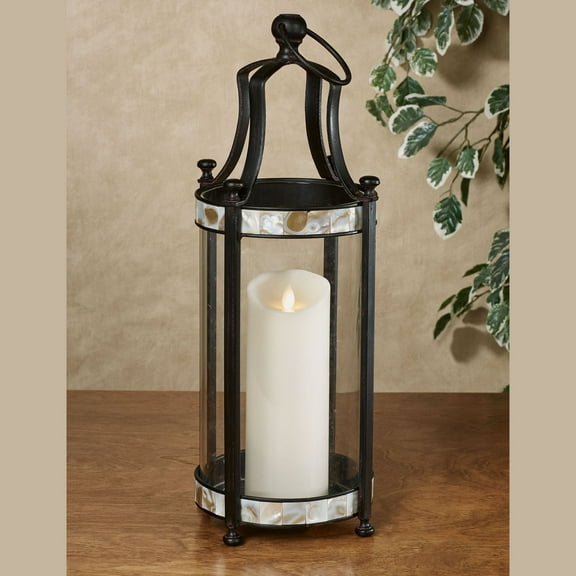 Caprissa Black Metal and Capiz Shell Candleholder Lantern Large