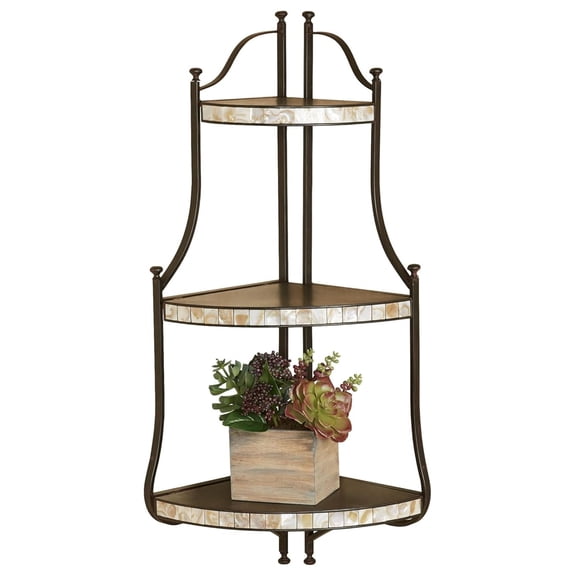 Caprissa Metal and Capiz Shell Corner Wall Shelf - Black, - Modern Home Decor for Bedroom, Living Room, Bathroom, Office, Game Room - Trinket Storage