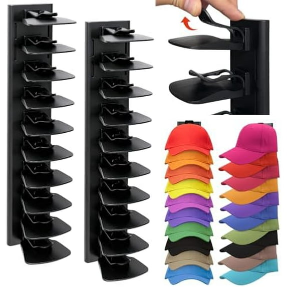 Caps 2 Pack, Hat Rack for Wall Hold Up to 40 Hats, Strong Adhesive Hat ...