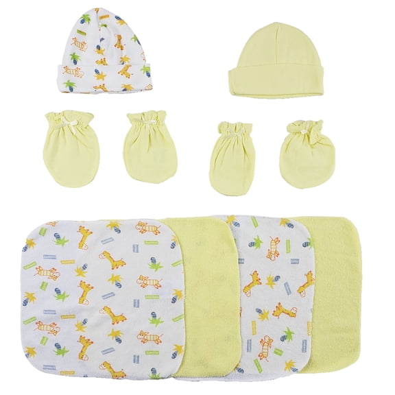 8-Piece White and Yellow Layette Set for Newborn, 8"