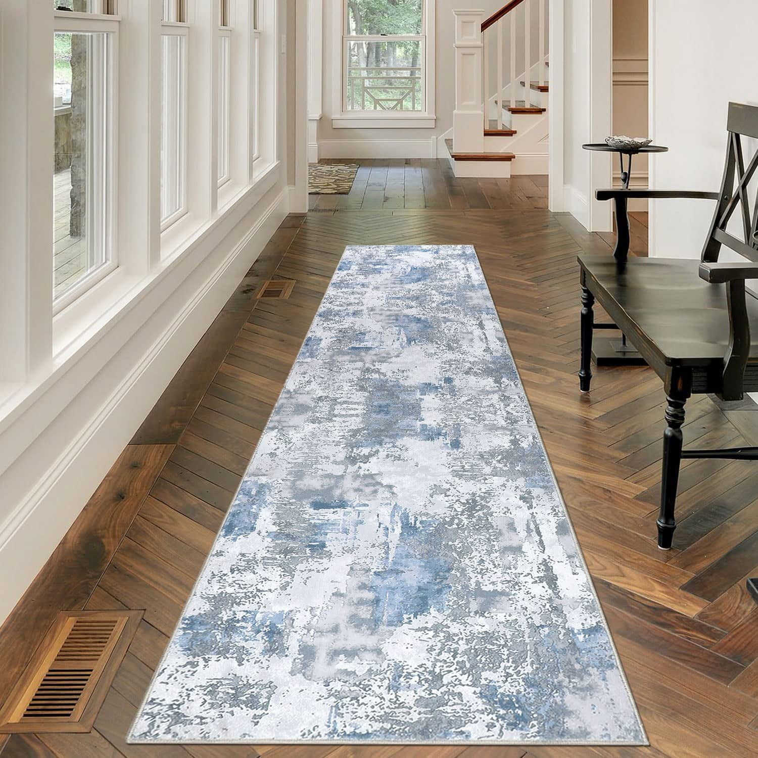 Kapaqua Custom Size Solid Plain Rubber Backed Non-Slip Hallway Stair Runner  Rug Carpet Grey, 22in x 6ft
