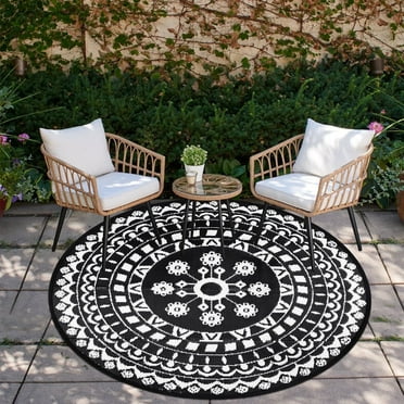 Capslpad Outdoor Patio Rug 5'x5' Camping Rug Plastic Straw Rug for RV Travel BBQ Backyard