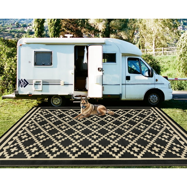 Capslpad Large 9'x12' Waterproof Plastic Straw Patio Rug, Reversible