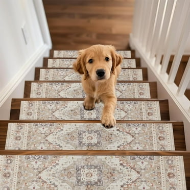 Capslpad Stair Treads Non Slip 15 Pack 30"X8" Indoor Carpet Stair Tread for Wooden Steps Reusable Staircase Step Treads Rubber Stair Treads for Kids and Pets,Beige