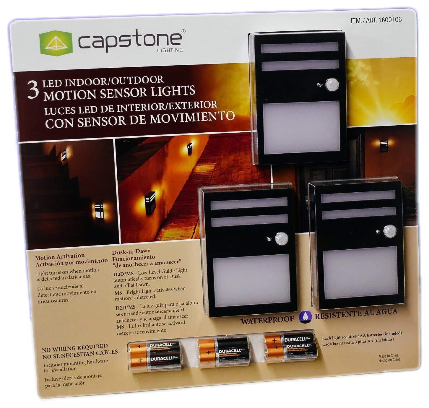 Capstone Waterproof, Motion Activated Outdoor Battery Powered Wall Lights (3 Count)