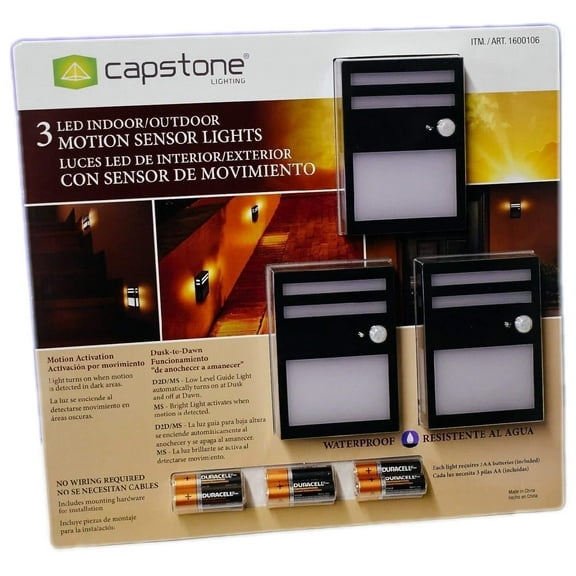 Capstone Waterproof, Motion Activated Outdoor Battery Powered Wall Lights (3 Count)