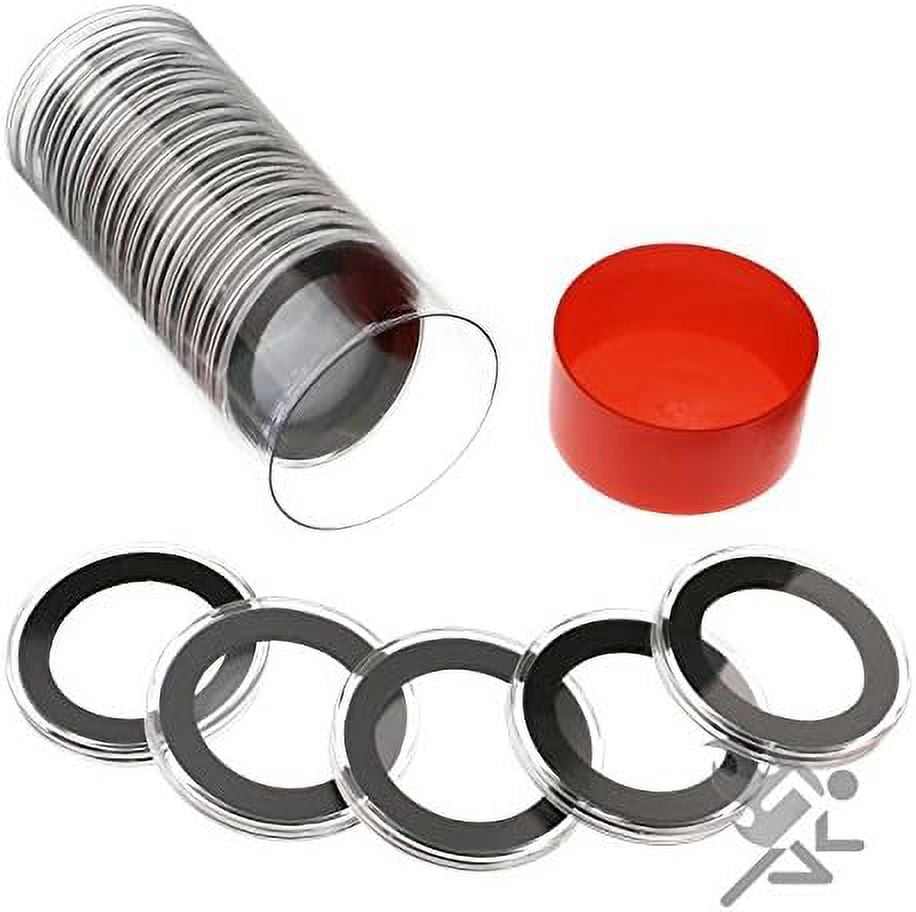 Capsule & (20) Black Ring 34Mm AirTite Coin Holder For 1/2Oz Silver Maple Leaf By