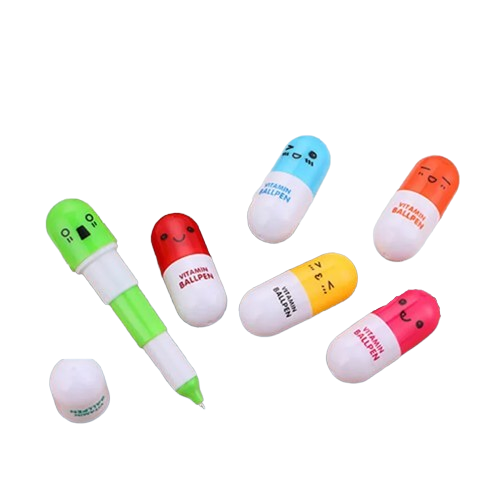 Capsule Pen Smooth Writing Gel Ink Extendable Design Fun Faces Pens 6 Count