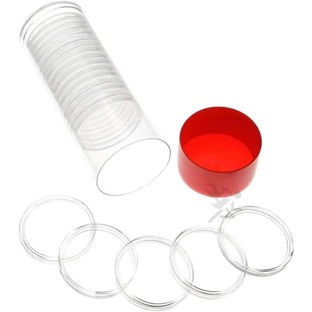 Red Capsule Tube & 20 H38 Direct Fit Coin Holders for Silver Dollars by OnFireGuy