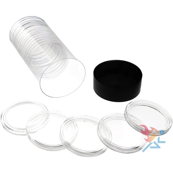 Capsule Tube & 15 Air-Tite X43.6mm Direct Fit Coin Capsules for Casino $10 Silver Strikes (Black Lid)