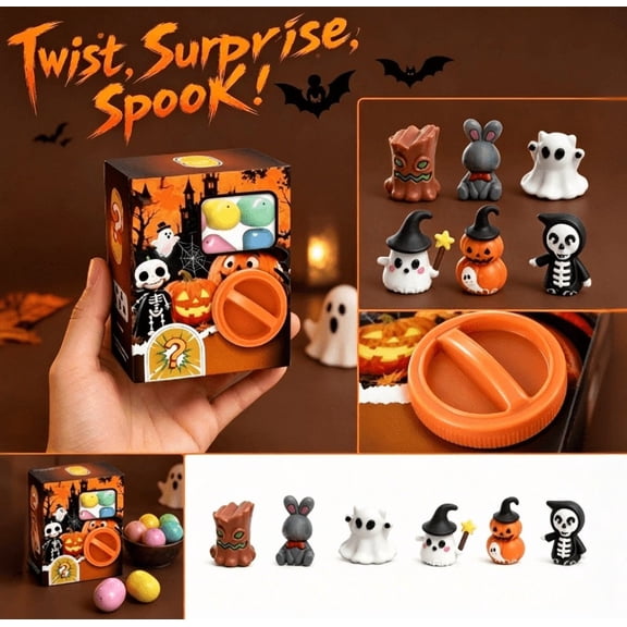 Capsule Vending Machine, Halloween Party Favors, Party Favors for Student, Halloween Blind Bag, 7.87X6.3 Inch Mini Toys Vending Machine Twist Egg Toys Set with 6 Mystery Surprise Resin