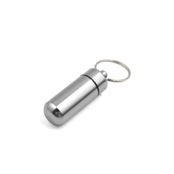 Unique Bargains Capsules Pills Box 2.4cm Dia Keychain Water Proof Aluminum Alloy Silver Tone