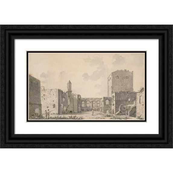 Capt. Francis Grose 14x10 Black Ornate Wood Framed Double Matted Museum Art Print Titled: Porchester Castle, Hampshire