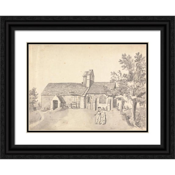 Capt. Francis Grose 18x14 Black Ornate Wood Framed Double Matted Museum Art Print Titled - Binsey Church, Oxford (1775)