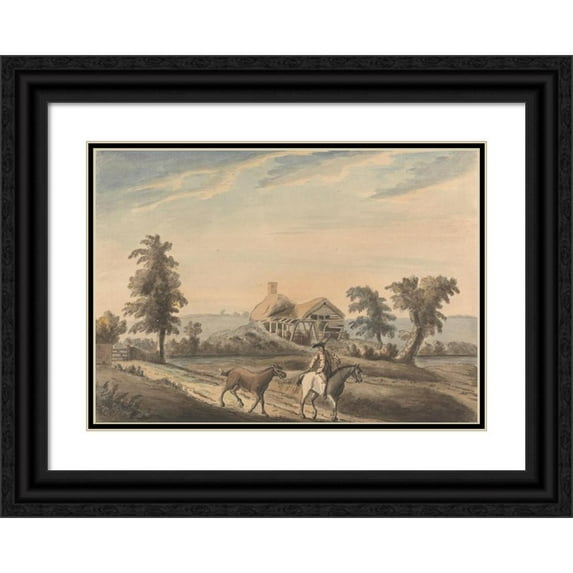 Capt. Francis Grose 24x18 Black Ornate Framed Double Matted Museum Art Print Titled: View Near Arwington Hall, Suffolk (1767)